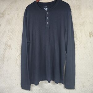 NWT Sonoma Black Waffle Thermal Long Sleeve Black Shirt Henley XXL Tall 2XLT